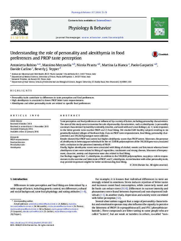 (PDF) Understanding the role of personality and alexithymia in food ...