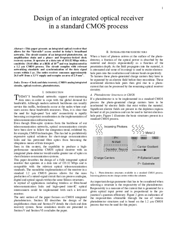 (PDF) Design of an integrated optical receiver in a standard CMOS