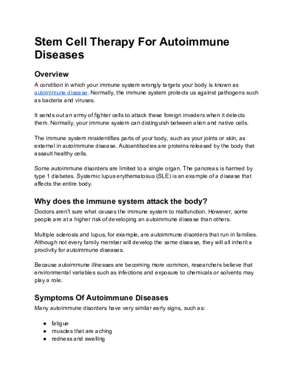(DOC) Stem Cell Therapy For Autoimmune Diseases Overview