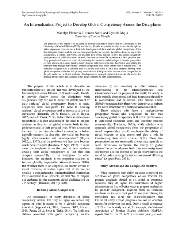 (PDF) An Internalization Project to Develop Global Competency across ...