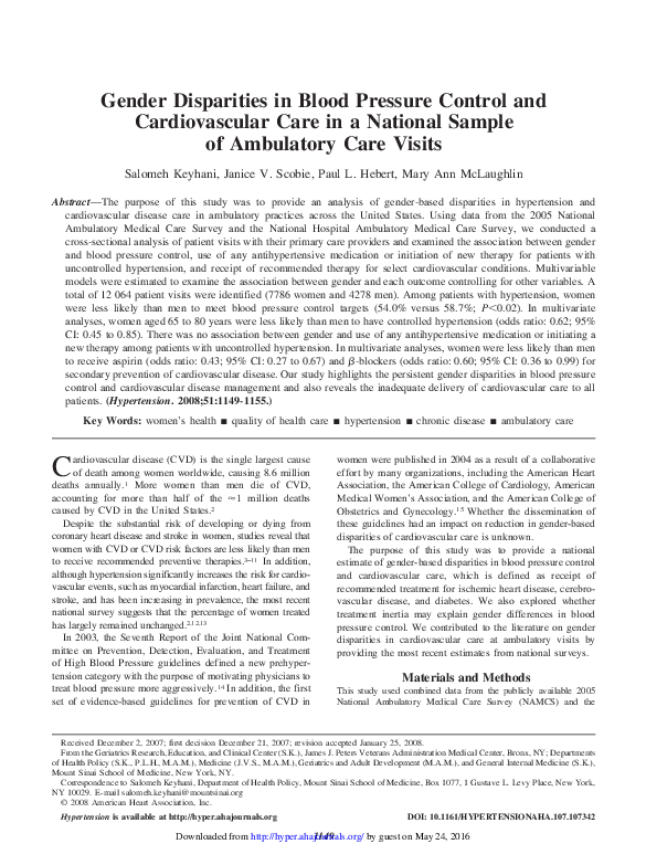 (PDF) Gender Disparities in Blood Pressure Control and Cardiovascular ...