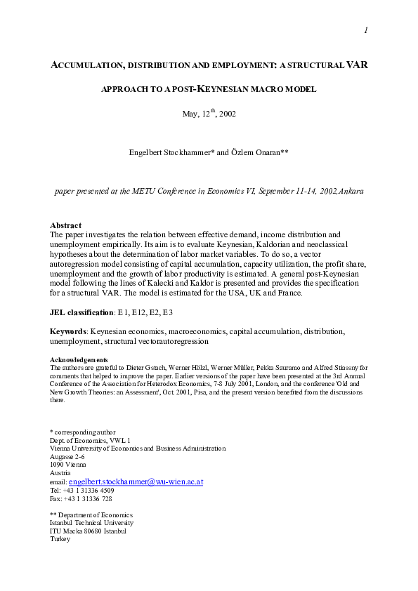 (PDF) 1 ACCUMULATION , DISTRIBUTION AND EMPLOYMENT : A STRUCTURAL VAR ...