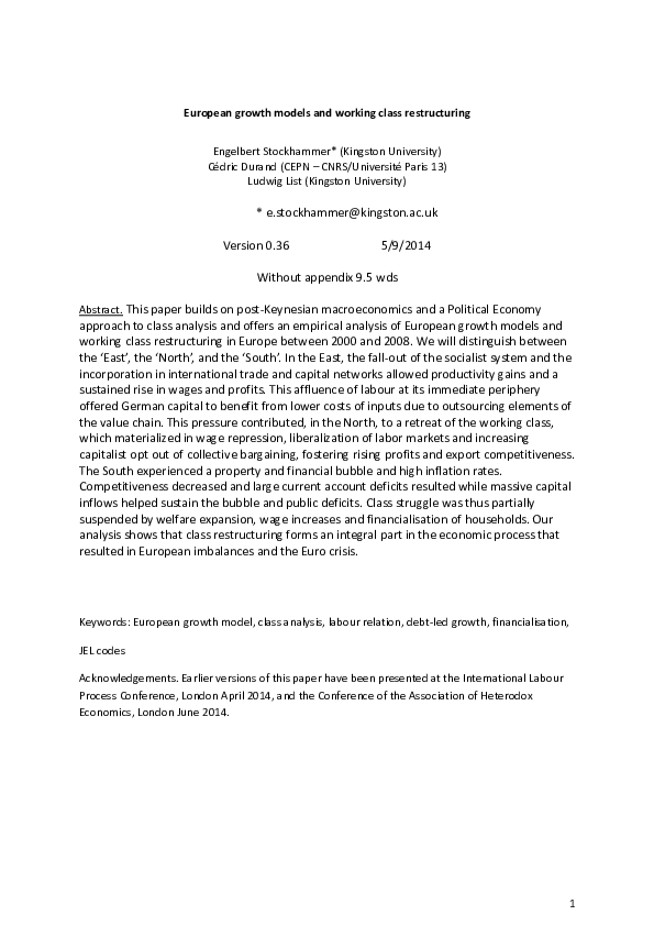 (PDF) European Growth Models and Working Class Restructuring before the ...