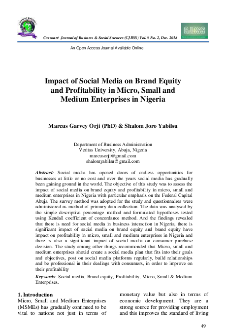 (PDF) Impact of Social Media on Brand Equity and Profitability in Micro ...