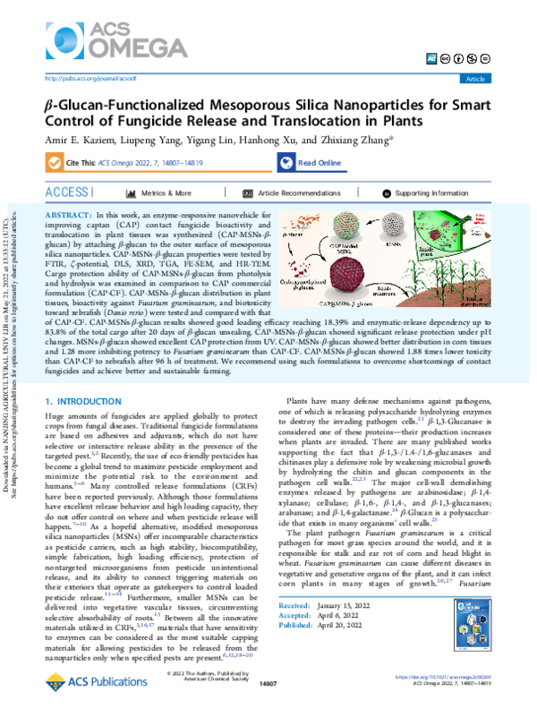(PDF) β-Glucan-Functionalized Mesoporous Silica Nanoparticles for Smart ...