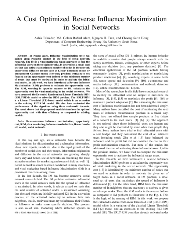 (PDF) A cost optimized reverse influence maximization in social networks