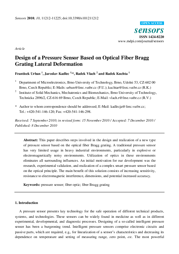 (PDF) Design of a Pressure Sensor Based on Optical Fiber Bragg Grating ...