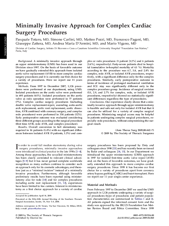 (PDF) Minimally Invasive Approach for Complex Cardiac Surgery Procedures
