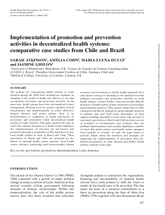 (PDF) Implementation of promotion and prevention activities in ...