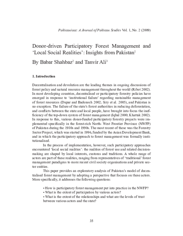 (PDF) Donor-Driven Participatory Forest Management and ‘Local Social ...