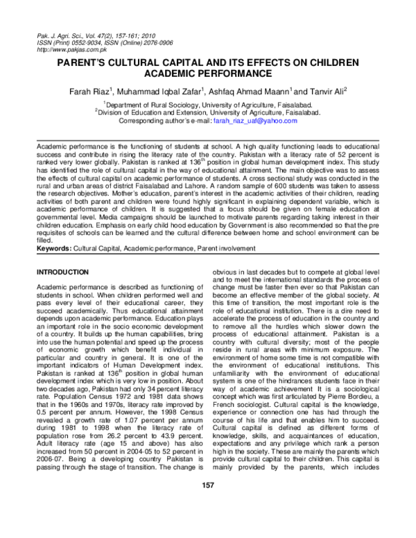 (PDF) Parent's Cultural Capital and Its Effects on Children Academic ...