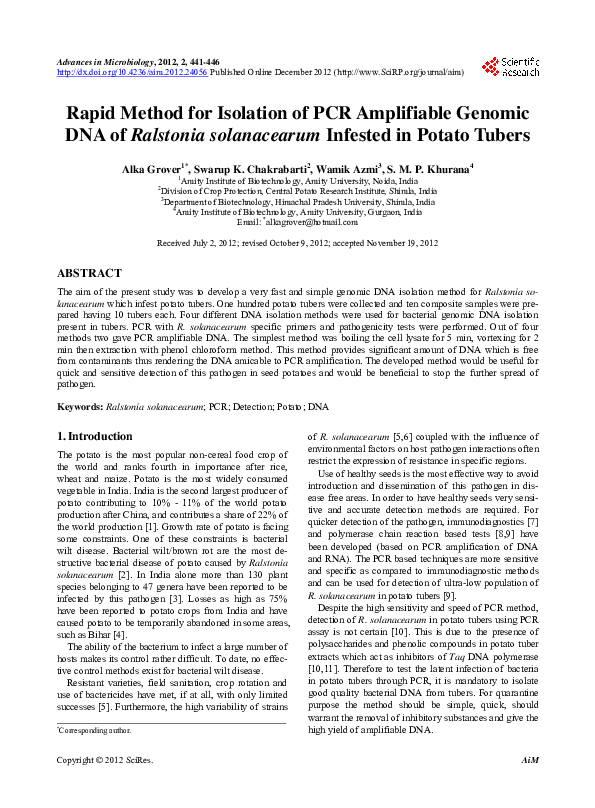 (PDF) Rapid Method for Isolation of PCR Amplifiable Genomic DNA of ...
