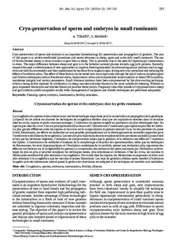 (PDF) Cryo-preservation of sperm and embryos in small ruminants