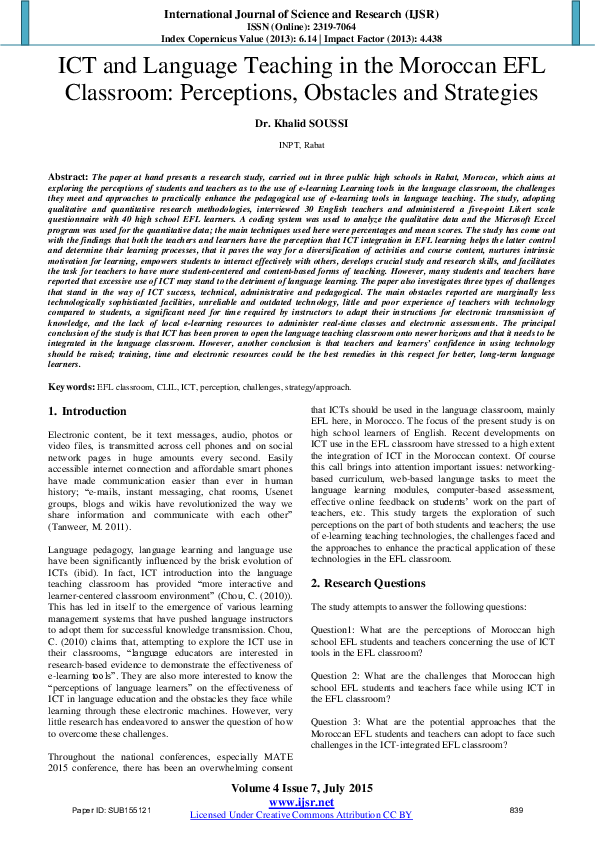 (PDF) ICT and Language Teaching in the Moroccan EFL Classroom ...