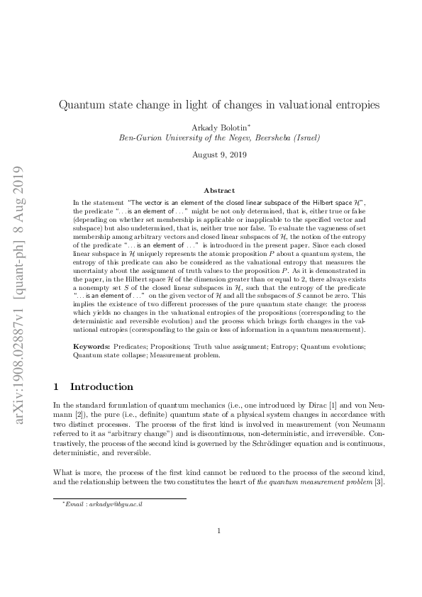 (PDF) Quantum state change in light of changes in valuational entropies