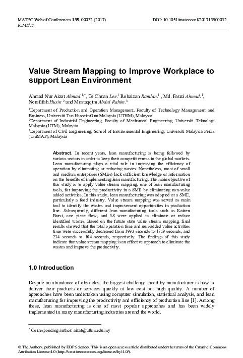 (PDF) Value Stream Mapping to Improve Workplace to support Lean Environment