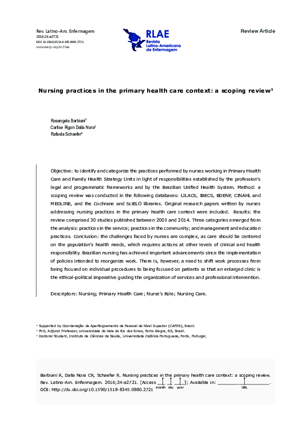 (PDF) Nursing practices in the primary health care context: a scoping ...