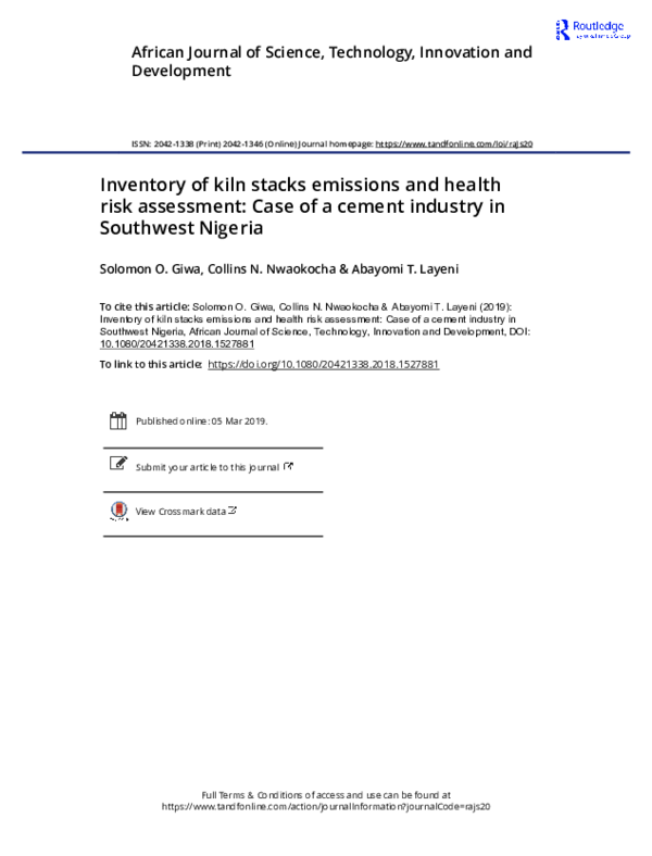 (PDF) Inventory of kiln stacks emissions and health risk assessment