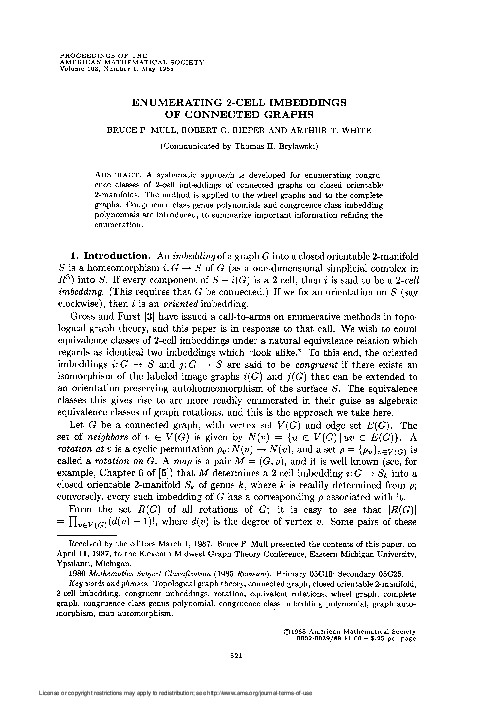  PDF A T White Enumeration 2 cell Imbeddings Of Connected Graphs Proc 