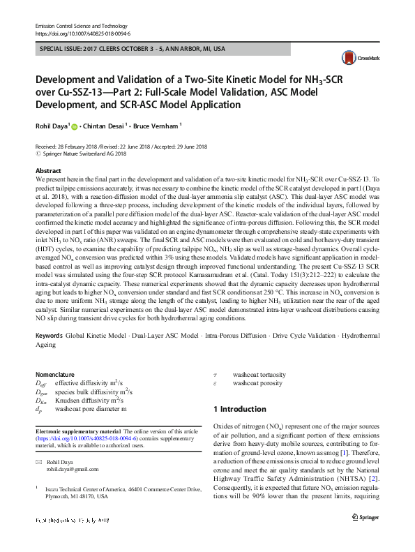 (PDF) Development and Validation of a Two-Site Kinetic Model for NH3 ...