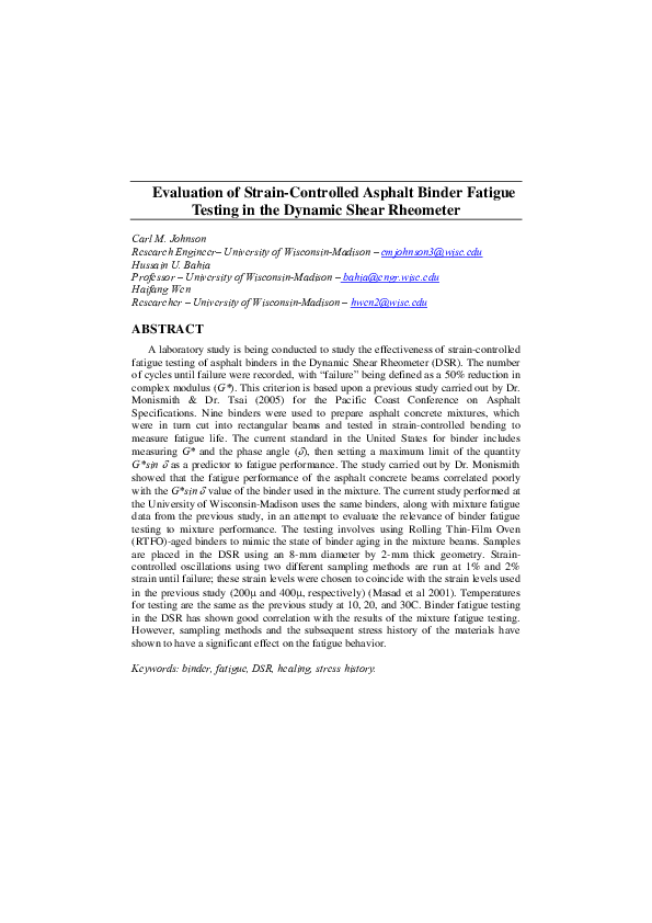 (PDF) Evaluation of Strain-Controlled Asphalt Binder Fatigue Testing In ...