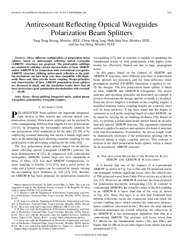 (PDF) Antiresonant reflecting optical waveguides polarization beam ...