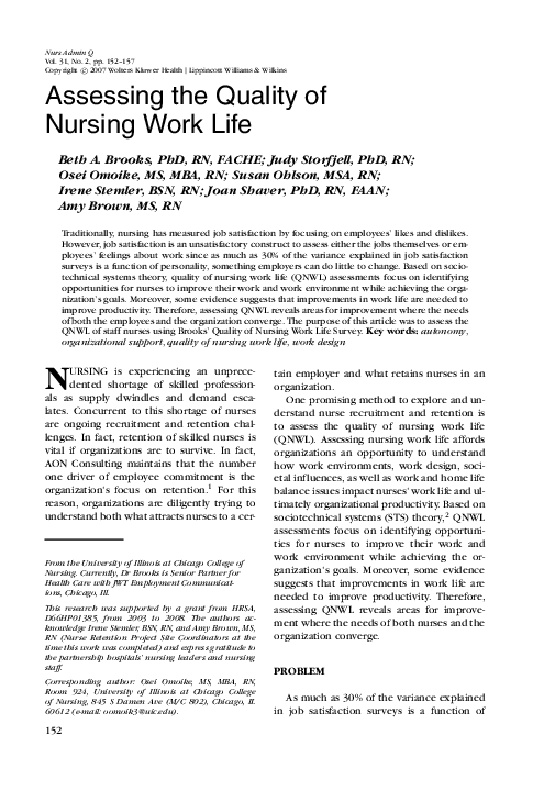 (PDF) Assessing the Quality of Nursing Work Life