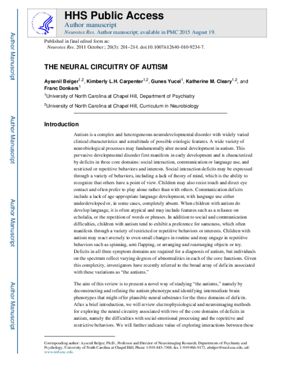 (PDF) The neural circuitry of autism