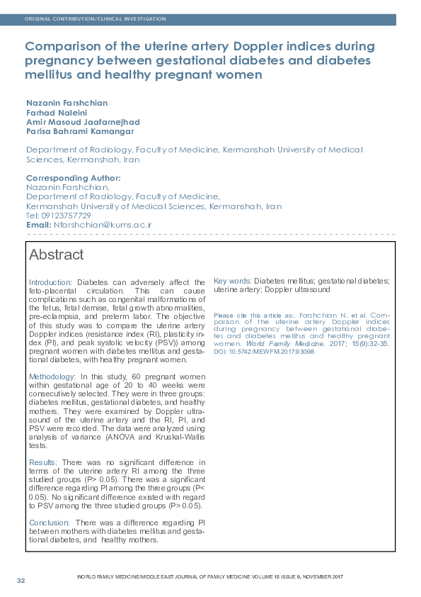 (PDF) Comparison of the Uterine Artery Doppler Indices during Pregnancy ...