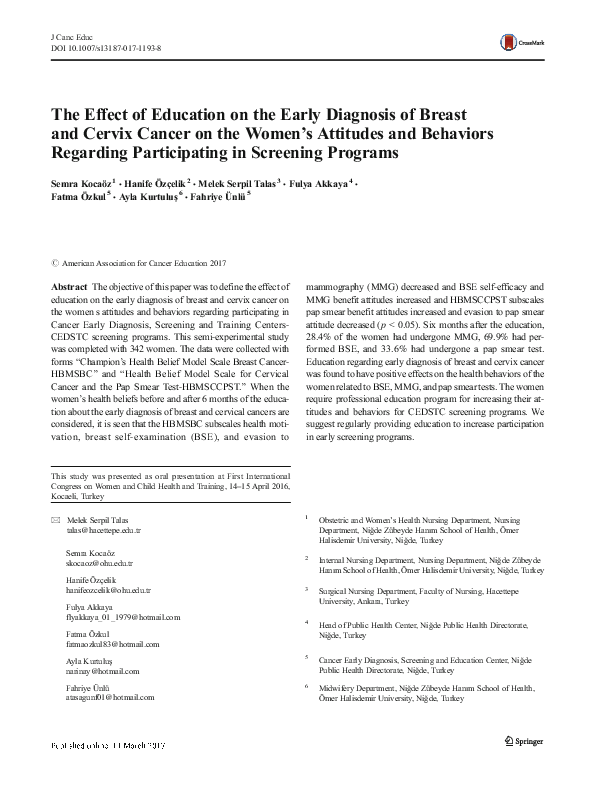 (PDF) The Effect of Education on the Early Diagnosis of Breast and ...