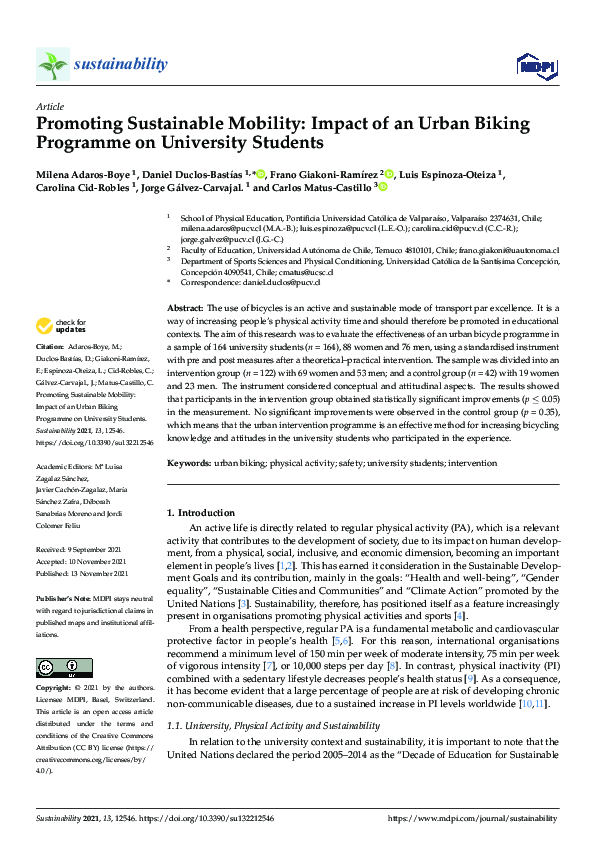 (PDF) Promoting Sustainable Mobility: Impact of an Urban Biking ...
