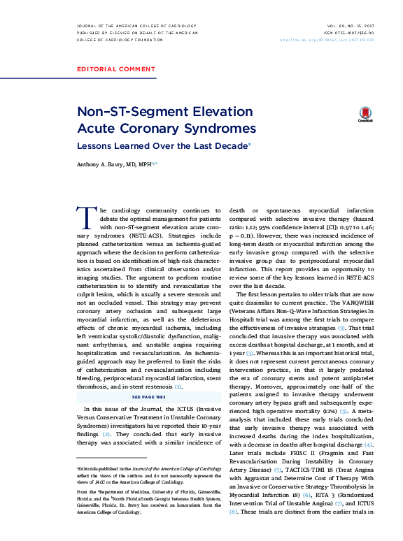 (PDF) Non-ST-Segment Elevation Acute Coronary Syndrome
