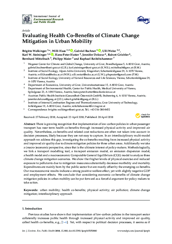 (PDF) Evaluating Health Co-Benefits of Climate Change Mitigation in ...