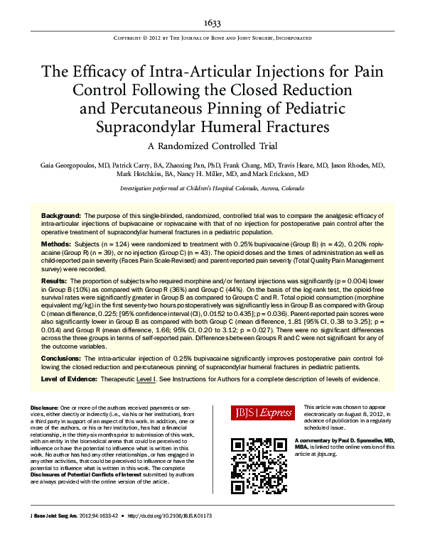 (PDF) The Efficacy of Intra-Articular Injections for Pain Control ...