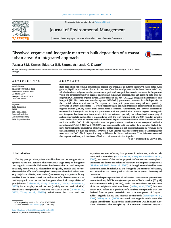 (PDF) Dissolved organic and inorganic matter in bulk deposition of a ...