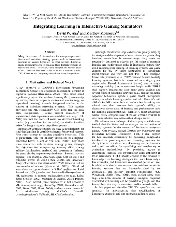 (PDF) Integrating learning in interactive gaming simulators