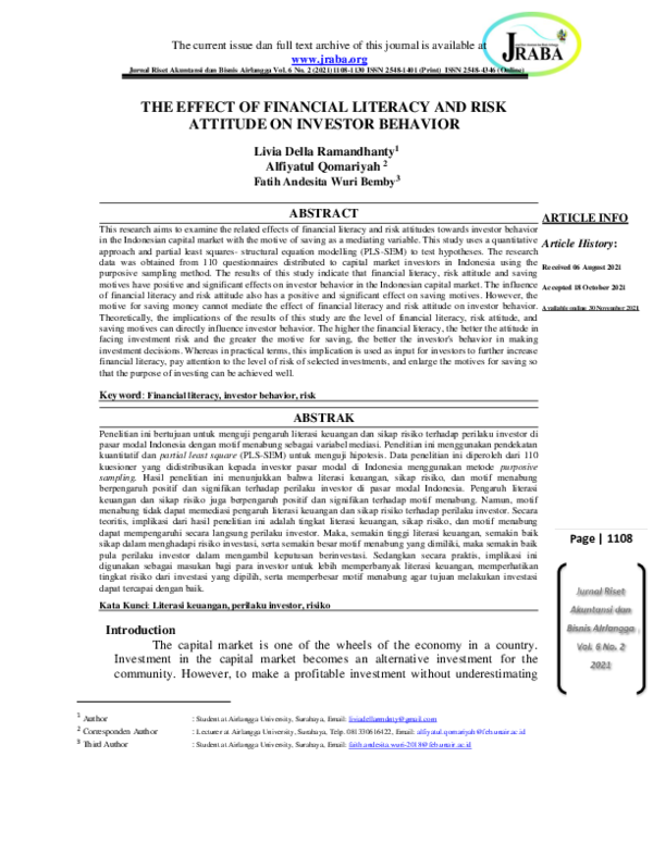 (PDF) Effect of Financial Literacy and Risk Attitude on Investor Behavior