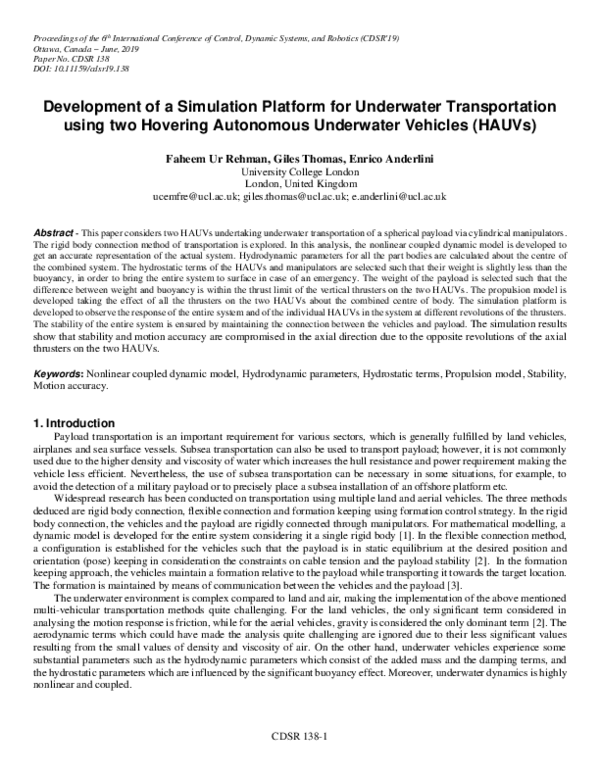 (PDF) Development of a Simulation Platform for Underwater ...