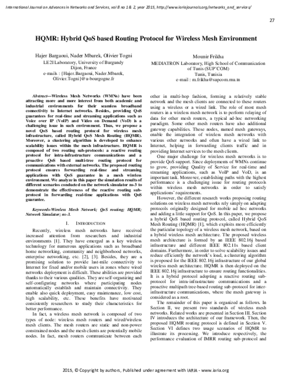 (PDF) HQMR: Hybrid QoS based Routing Protocol for Wireless Mesh Environment