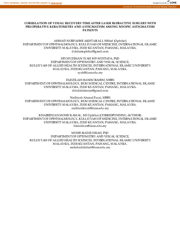 (PDF) Correlation of Visual Recovery Time After Laser Refractive ...