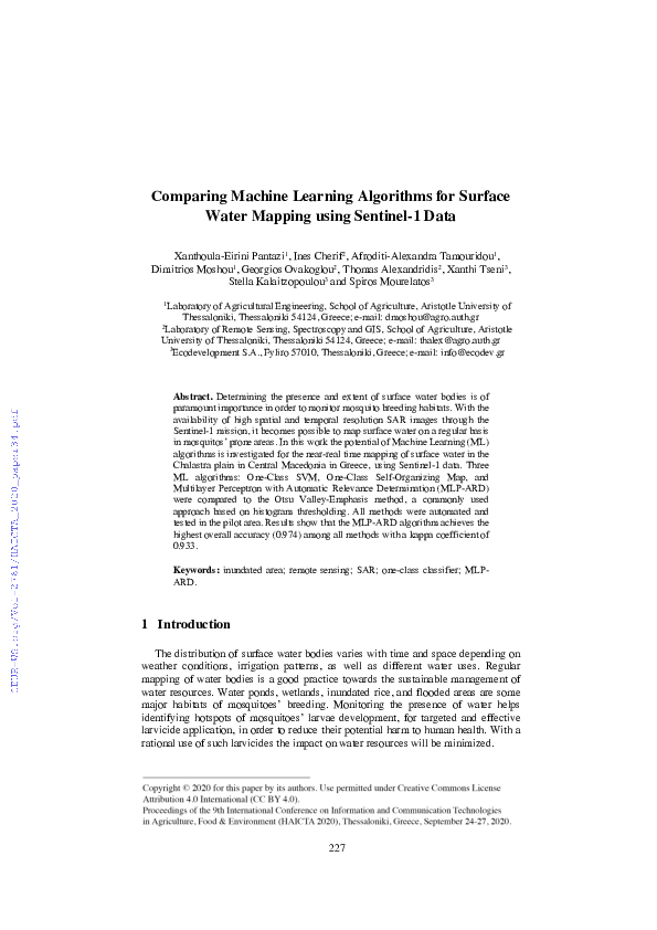 (PDF) Comparing Machine Learning Algorithms for Surface Water Mapping ...