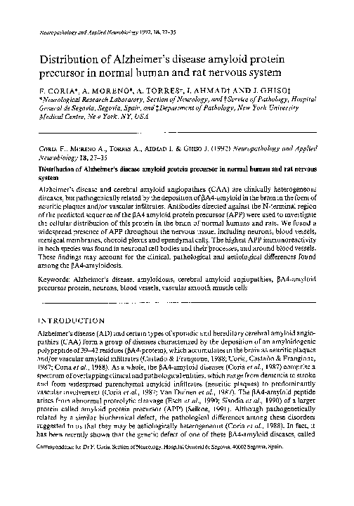 (PDF) Distribution of Alzheimer's disease amyloid protein precursor in ...