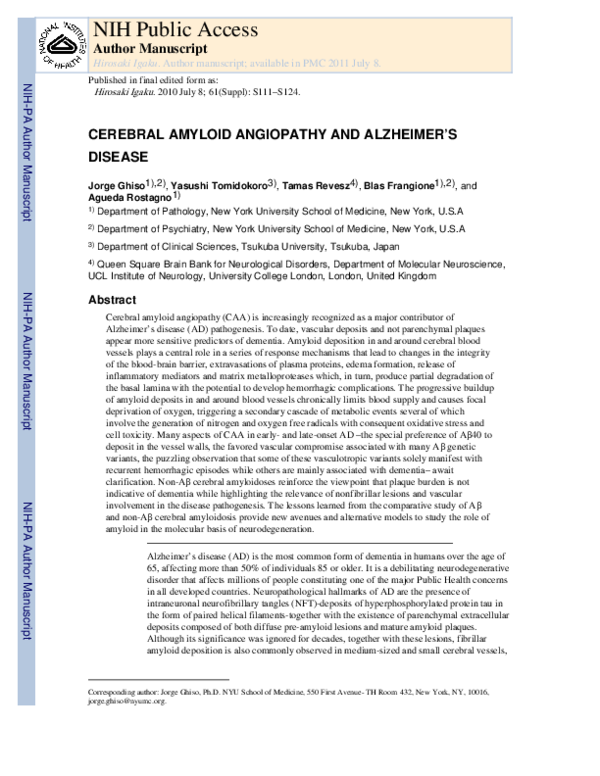 (PDF) Cerebral amyloid angiopathy and Alzheimer’s disease