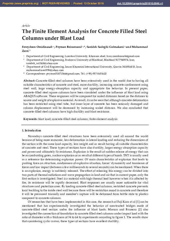 (PDF) The Finite Element Analysis for Concrete Filled Steel Columns ...