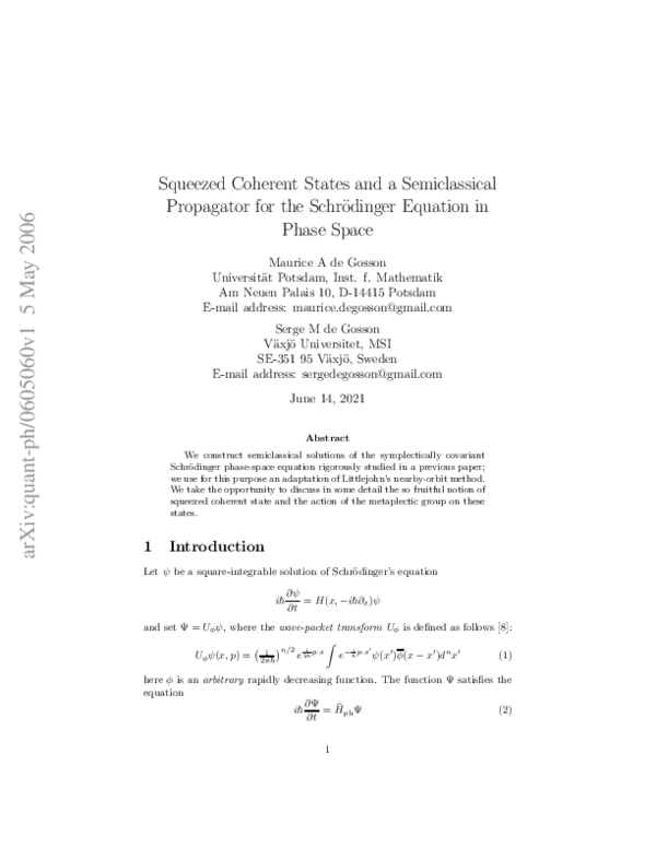 (PDF) M ay 2 00 6 Squeezed Coherent States and a Semiclassical ...