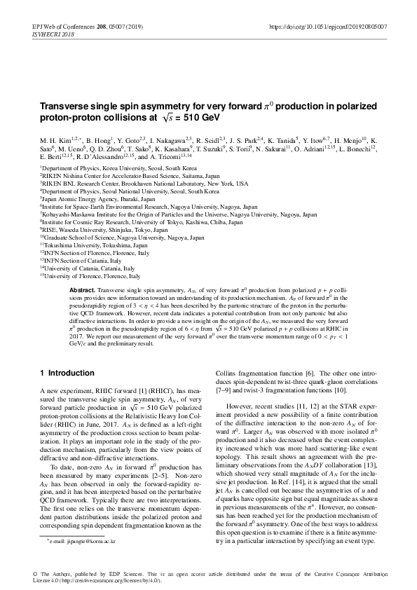 (PDF) Transverse single spin asymmetry for very forward π0 production ...