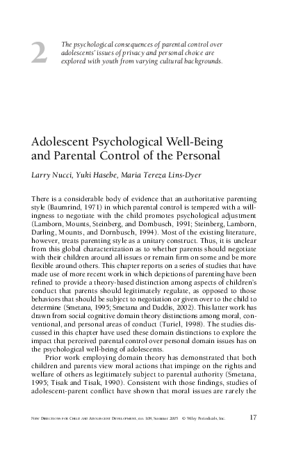 (PDF) Adolescent psychological well-being and parental control of the ...