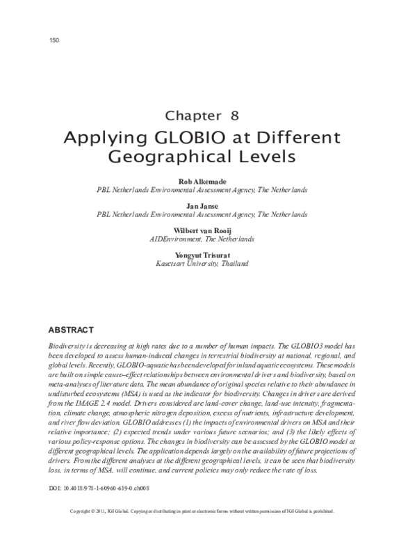 (PDF) Applying GLOBIO at Different Geographical Levels