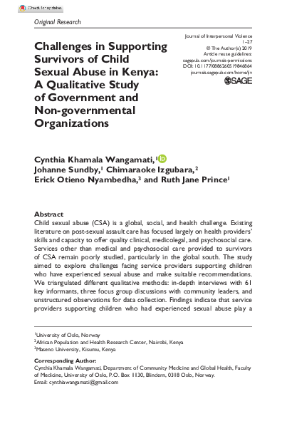 (PDF) Challenges in Supporting Survivors of Child Sexual Abuse in Kenya ...