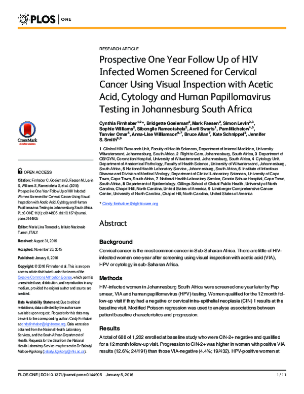 (PDF) Prospective One Year Follow Up of HIV Infected Women Screened for